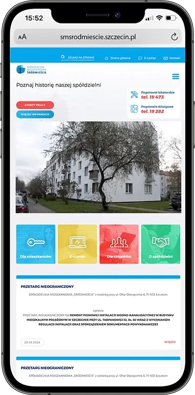 Spółdzielnia Mieszkaniowa Śródmieście - Podgląd projektu na telefonie