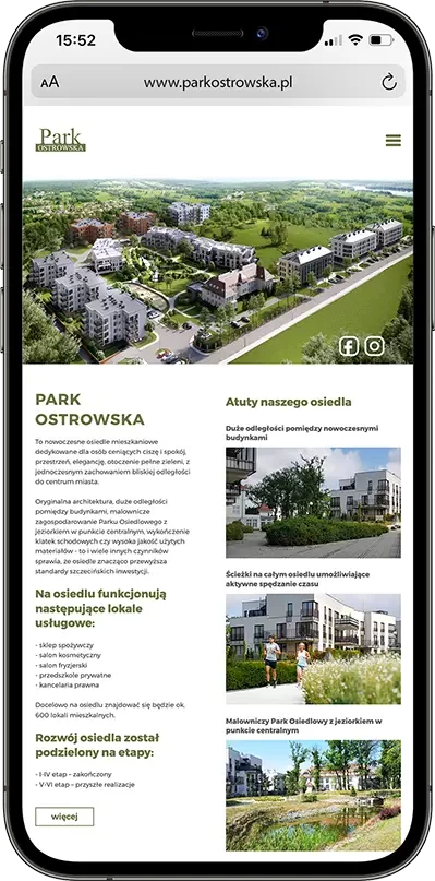 Park Ostrowska - Podgląd projektu na telefonie